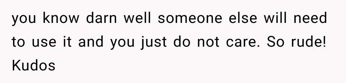 you know darn well someone else will need to use it and you just do not care. So rude! Kudos