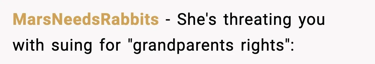 MarsNeedsRabbits − She's threating you with suing for "grandparents rights":