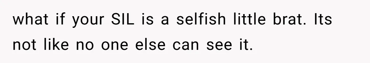 what if your SIL is a selfish little brat. Its not like no one else can see it.