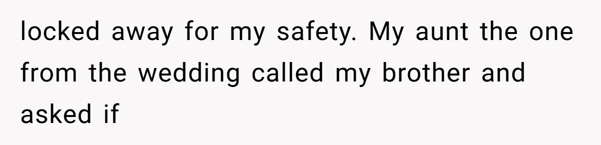 locked away for my safety. My aunt the one from the wedding called my brother and asked if