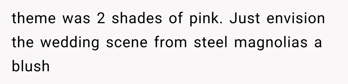 theme was 2 shades of pink. Just envision the wedding scene from steel magnolias a blush