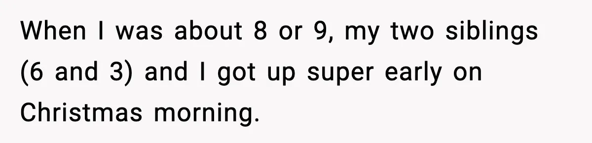 When I was about 8 or 9, my two siblings (6 and 3) and I got up super early on Christmas morning.