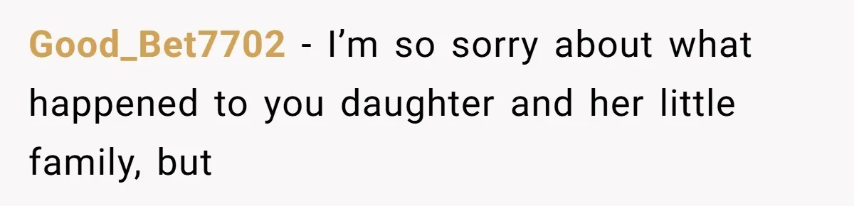 Good_Bet7702 − I’m so sorry about what happened to you daughter and her little family, but