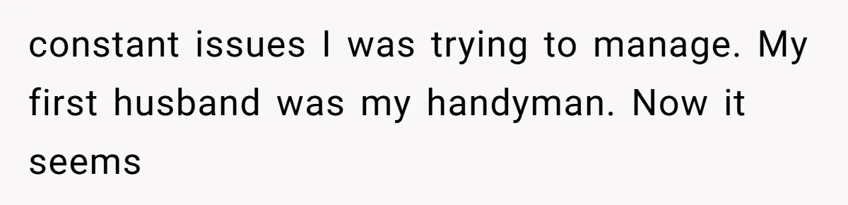 constant issues I was trying to manage. My first husband was my handyman. Now it seems