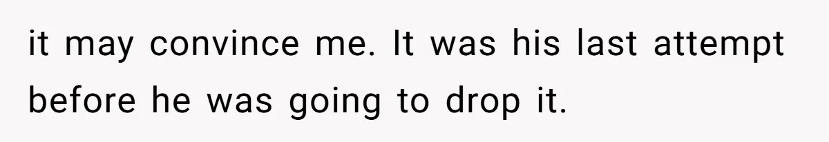 it may convince me. It was his last attempt before he was going to drop it.