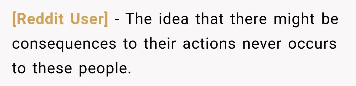 [Reddit User] − The idea that there might be consequences to their actions never occurs to these people.