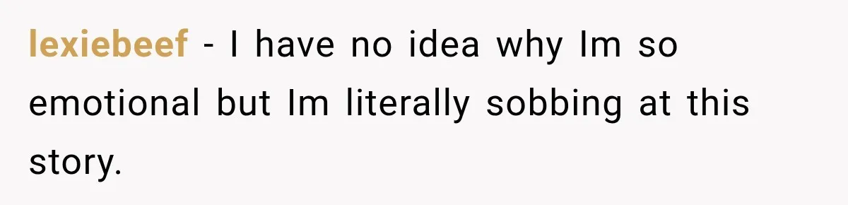 lexiebeef − I have no idea why Im so emotional but Im literally sobbing at this story.