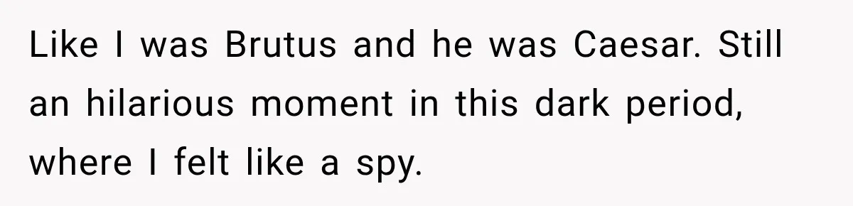 Like I was Brutus and he was Caesar. Still an hilarious moment in this dark period, where I felt like a spy.