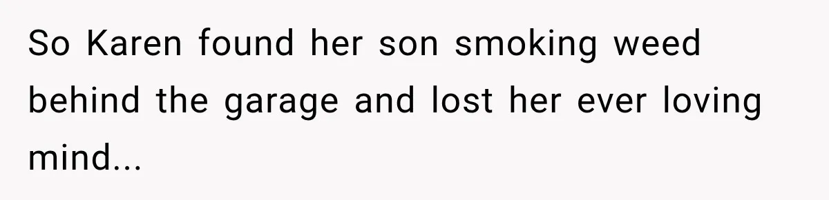 So Karen found her son smoking weed behind the garage and lost her ever loving mind...