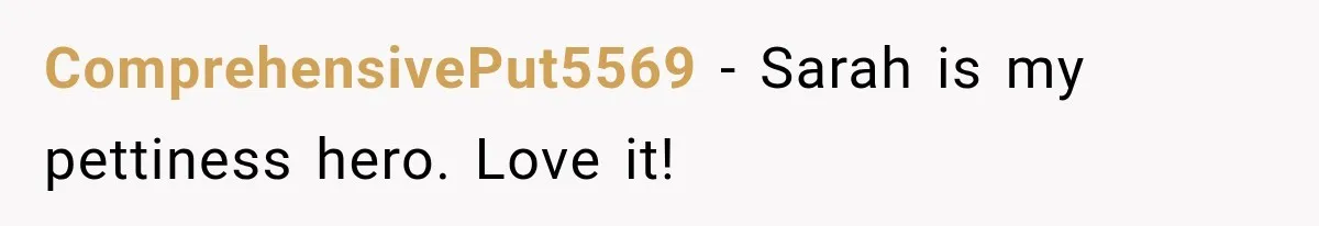 ComprehensivePut5569 − Sarah is my pettiness hero. Love it!
