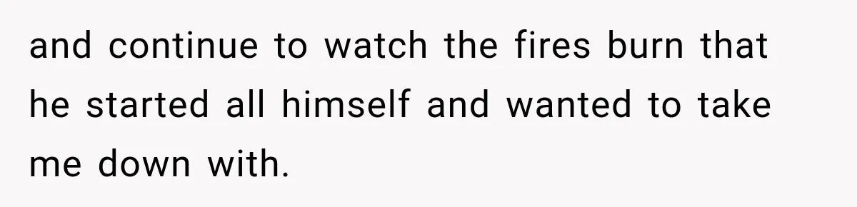 and continue to watch the fires burn that he started all himself and wanted to take me down with.