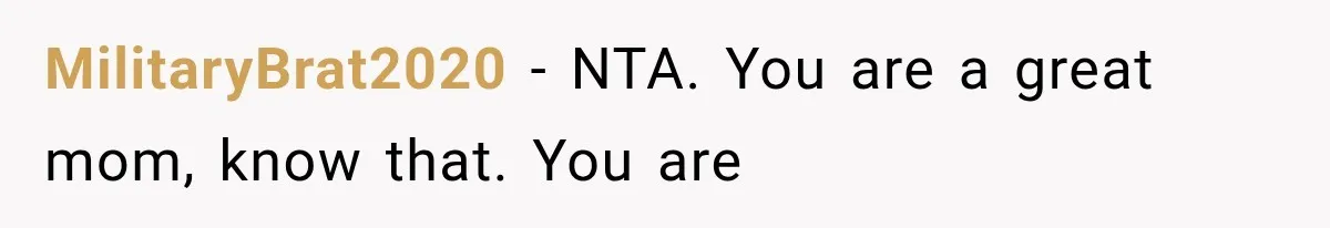 MilitaryBrat2020 − NTA. You are a great mom, know that. You are