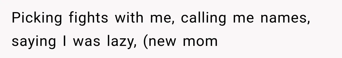 Picking fights with me, calling me names, saying I was lazy, (new mom