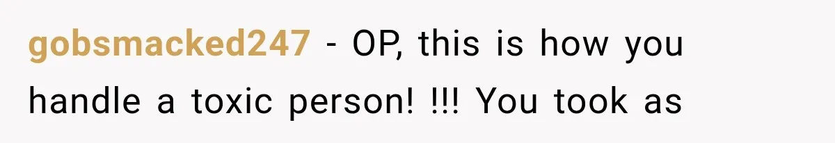 gobsmacked247 − OP, this is how you handle a toxic person! !!! You took as