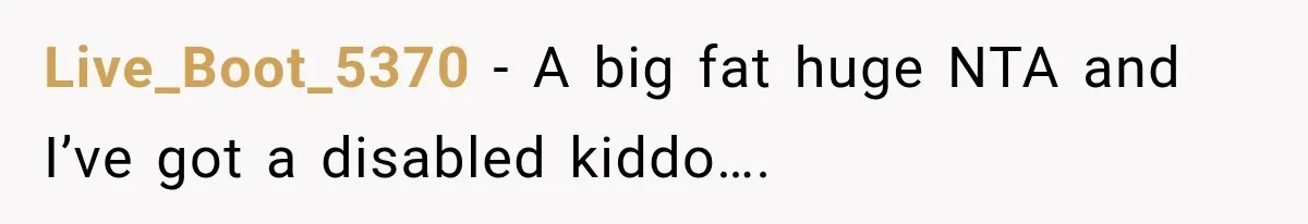 Live_Boot_5370 − A big fat huge NTA and I’ve got a disabled kiddo….