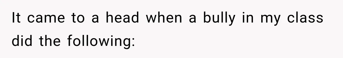 It came to a head when a bully in my class did the following: