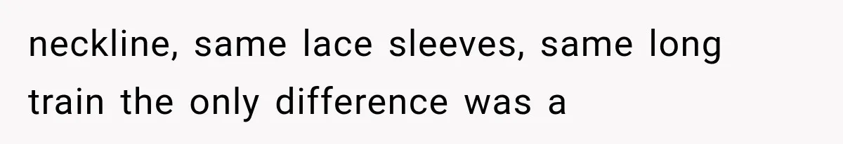 neckline, same lace sleeves, same long train the only difference was a
