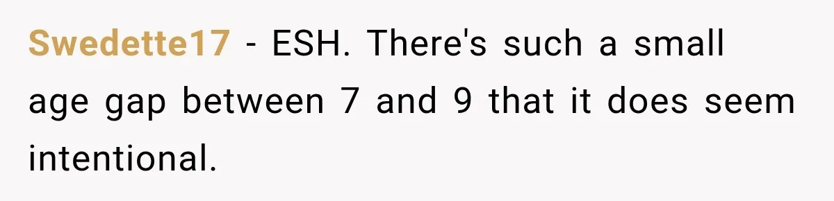 Swedette17 − ESH. There's such a small age gap between 7 and 9 that it does seem intentional.