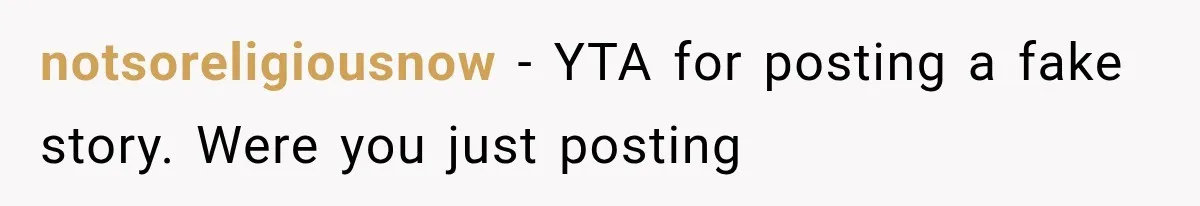 notsoreligiousnow − YTA for posting a fake story. Were you just posting
