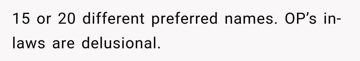 15 or 20 different preferred names. OP’s in-laws are delusional.