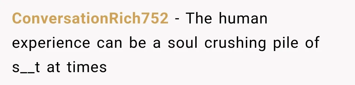 ConversationRich752 − The human experience can be a soul crushing pile of s__t at times