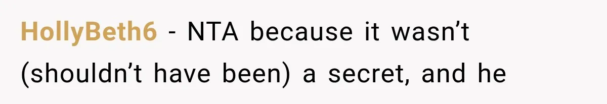 HollyBeth6 − NTA because it wasn’t (shouldn’t have been) a secret, and he