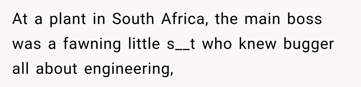 At a plant in South Africa, the main boss was a fawning little s__t who knew bugger all about engineering,