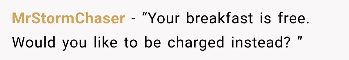 MrStormChaser − “Your breakfast is free. Would you like to be charged instead? ”