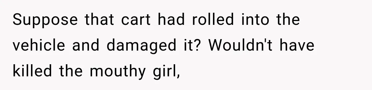 Suppose that cart had rolled into the vehicle and damaged it? Wouldn't have killed the mouthy girl,