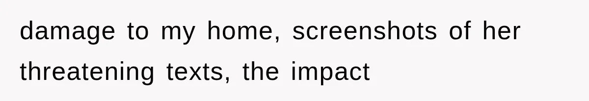 damage to my home, screenshots of her threatening texts, the impact