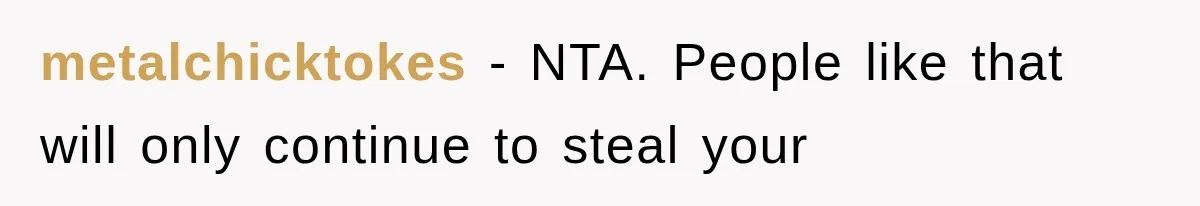 metalchicktokes − NTA. People like that will only continue to steal your