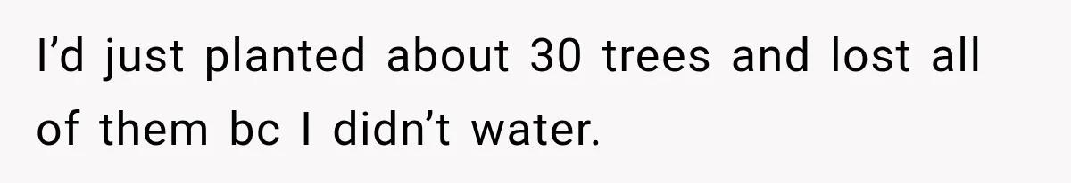 I’d just planted about 30 trees and lost all of them bc I didn’t water.