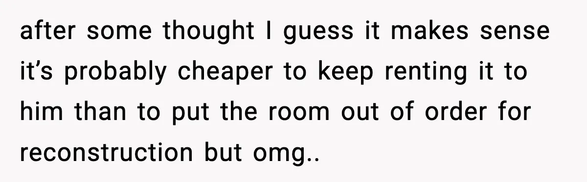 Hotel Worker Discovers Why One Room Is Reserved For The Same Guest Forever after some thought I guess it makes sense it’s probably cheaper to keep renting it to him than to put the room out of order for reconstruction but omg..