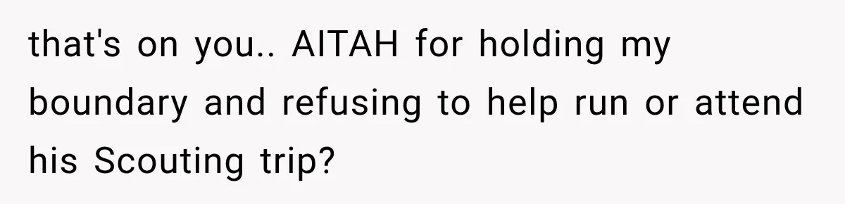 that's on you.. ​AITAH for holding my boundary and refusing to help run or attend his Scouting trip?