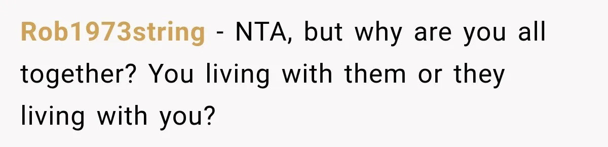 Rob1973string − NTA, but why are you all together? You living with them or they living with you?