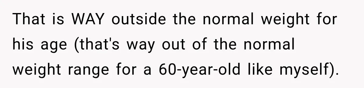 That is WAY outside the normal weight for his age (that's way out of the normal weight range for a 60-year-old like myself).