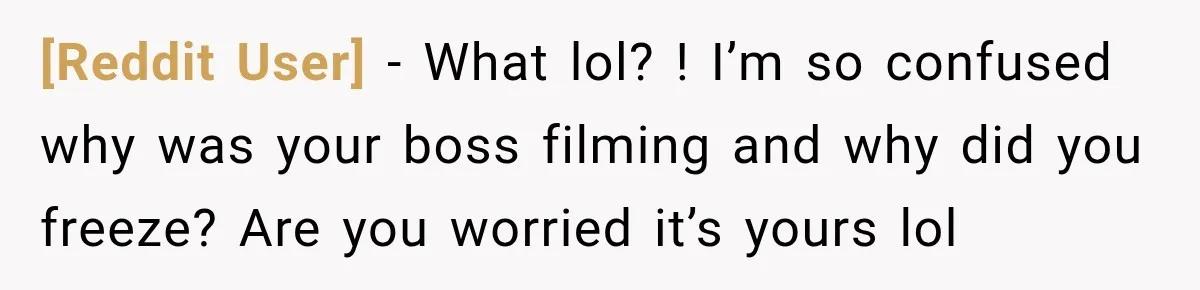 [Reddit User] − What lol? ! I’m so confused why was your boss filming and why did you freeze? Are you worried it’s yours lol