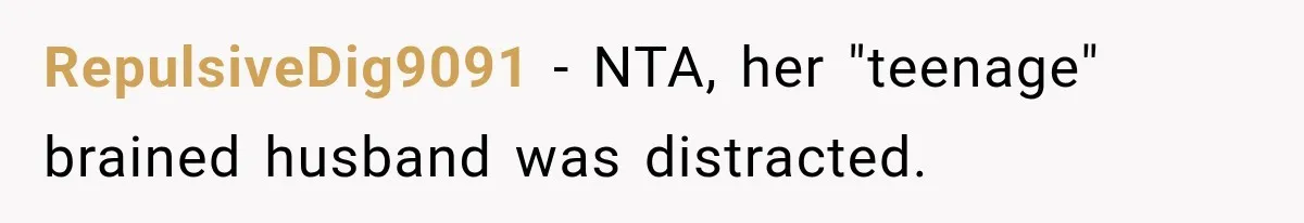 RepulsiveDig9091 − NTA, her "teenage" brained husband was distracted.