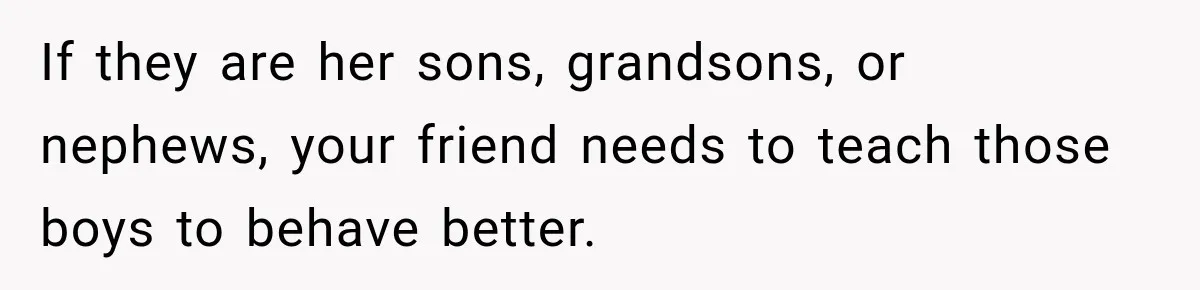 If they are her sons, grandsons, or nephews, your friend needs to teach those boys to behave better.