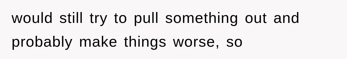 would still try to pull something out and probably make things worse, so