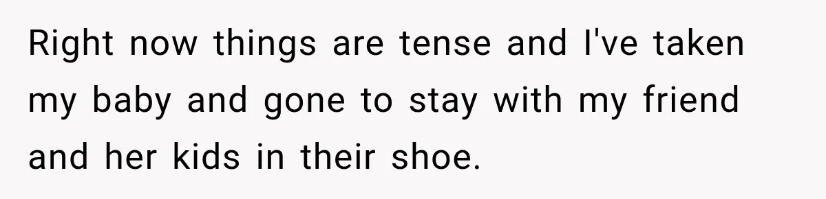 Right now things are tense and I've taken my baby and gone to stay with my friend and her kids in their shoe.