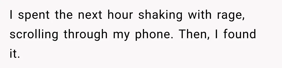 I spent the next hour shaking with rage, scrolling through my phone. Then, I found it.