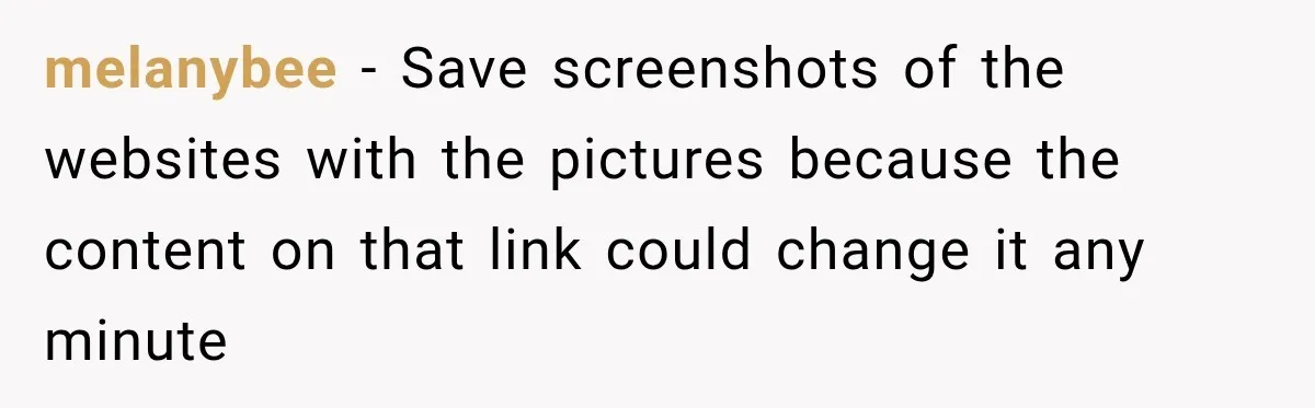melanybee − Save screenshots of the websites with the pictures because the content on that link could change it any minute