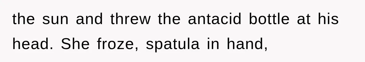 the sun and threw the antacid bottle at his head. She froze, spatula in hand,