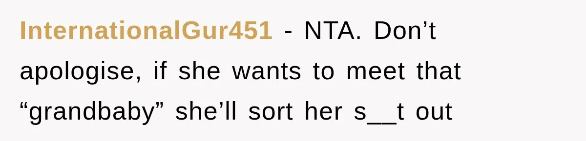InternationalGur451 − NTA. Don’t apologise, if she wants to meet that “grandbaby” she’ll sort her s__t out
