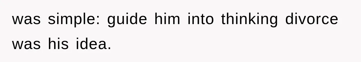 was simple: guide him into thinking divorce was his idea.