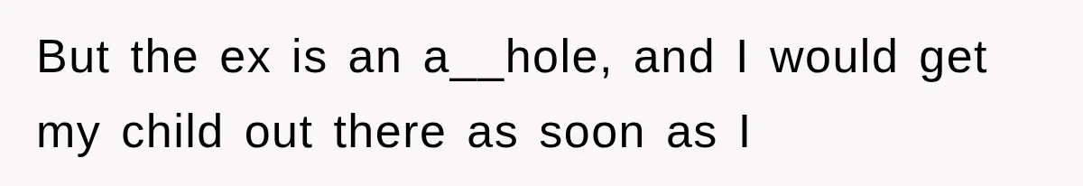 But the ex is an a__hole, and I would get my child out there as soon as I