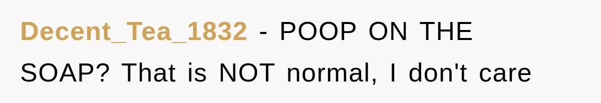 Decent_Tea_1832 − POOP ON THE SOAP? That is NOT normal, I don't care