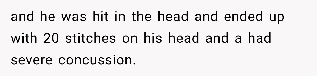 and he was hit in the head and ended up with 20 stitches on his head and a had severe concussion.