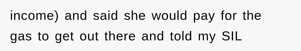 income) and said she would pay for the gas to get out there and told my SIL